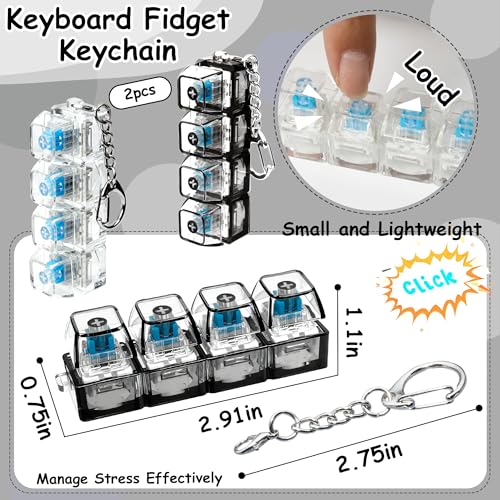 Image of 2 PCS Keyboard Fidget Toy, Keyboard Fidget Keychain 4-in-1 Keyboard Decompression Button Finger Clicker Toys, Button Stress Relief Fidget Gifts to Relief Stress (Clear Black)