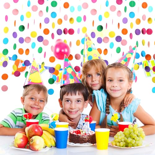 image for RUBFAC 5pcs Colorful Paper Garland Party Decorations Circle Dots Hangi