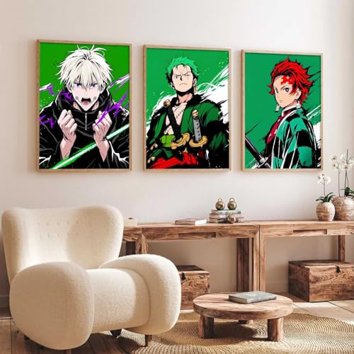 Image of walllane Anime Posters with Frame | Aesthetic Anime Characters Posters with Frames | Japanese Art Framed Poster for Bedroom Living Room Gaming Room Wall Decor Set Of 3 (19 X 25 inch)