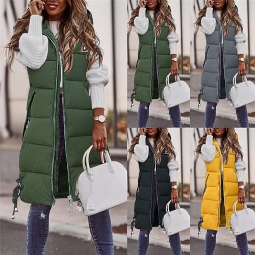 Womens Winter Puffer Vest Coat Sleeveless Hooded Jackets Long Zip Up Down Coats Thicken Jacket Parka with Pockets2
