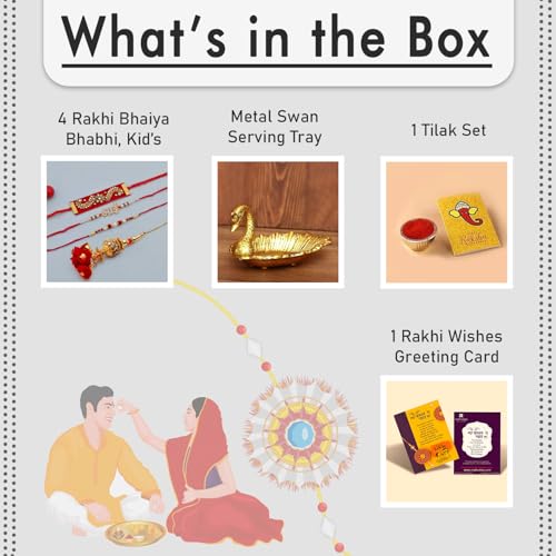 Image of CraftVatika Rakhi for Brother with Gift Item Combo Set - Rakhi for Bhaiya Bhabhi Kids - Rakhis for Rakshabandhan - Metal Swan Serving Tray, Dora Bhai Lumba Velvet, Greeting Card