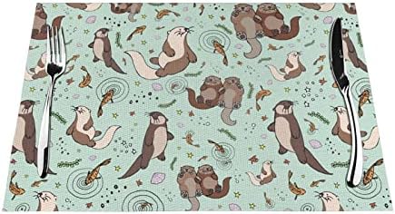 Otters PVC Placemat, Non-Slip Heat Resistant Table Mat, Washable Woven Vinyl Placemat, Suitable for Kitchen Table