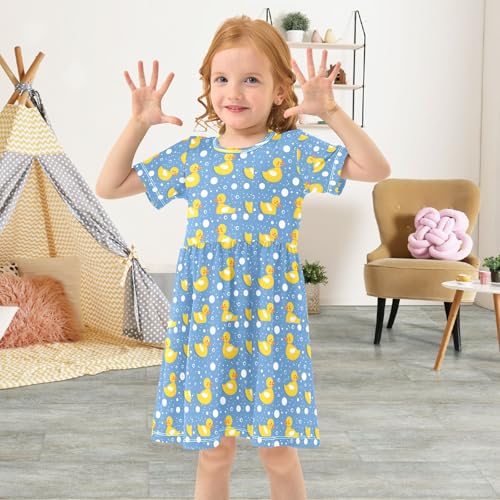 senya Summer Girl Dresses Rubber Duckies with Bubbles Toddler Short Sleeve A-line Dress Casual Sundress4