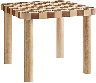Modway Oscar 36 Inch Square Checkered Dining Table in Oak and Walnut – Retro Wood Veneer Checkered Kitchen Table for 2–4 People with Inlaid Game Board