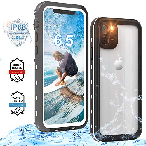 YOGRE for iPhone 11 Pro Max Waterproof Case, IP69 Heavy Duty Shockproof Snowproof Dirtproof Cover Case, Full-Body Rugged Clear Case with Built-in Screen Protector (6.5 Inch White&Clear)