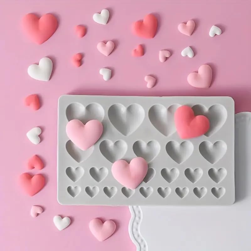 Image of 25 Cavity 3D Large Medium and Small Heart Silicone Moulds Handmade Chocolate Candle Soap Bath Soaps Earring Keychain Home Decor DIY Resin Crafting Projects (Pack of 1)