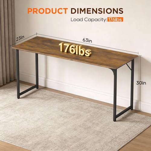 Image of PayLessHere | 63 Inch Computer Desk | Vintage | Office Desk with Metal Frame, Adjustable Feet | Water-Resistant, Scratchproof Surface | Sturdy Writing Table for Home Office or Study | Pack of 1