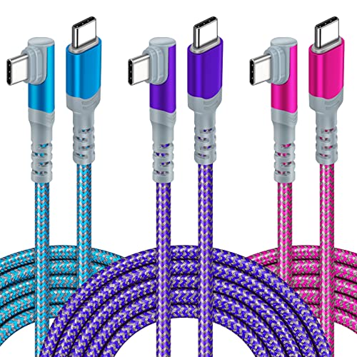 60W/3A C-C Cable【3Pack 10ft】, Canjoy USB C Cable Right Angle Type C Cable Fast Charging Cable Nylon Braided Cord Compatible with MacBook Pro, iPad Air/Pro, Samsung Galaxy S22/S21