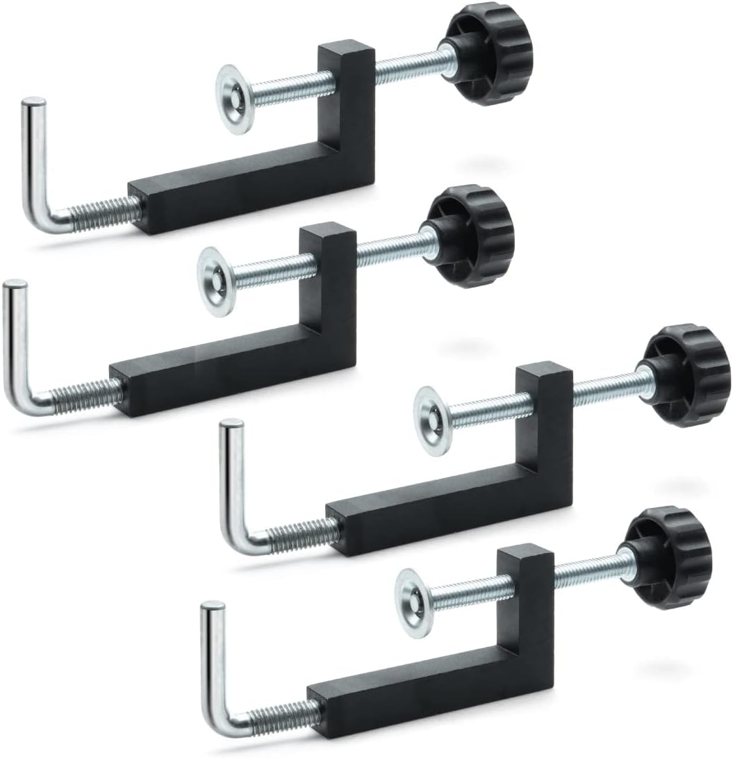 POWERTEC 4PCs Universal Fence Clamps for Woodworking, Compatible with Table Saw, Miter Saw, Router Table, Drill Press Table, Clamping Square, Woodworking Clamps with 3/8" Rod (71004-P2)