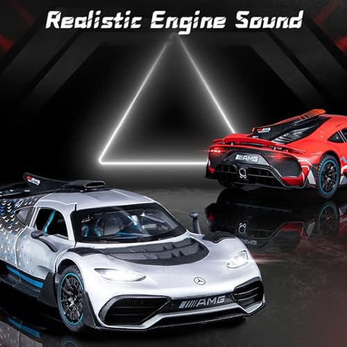 Image of 1:24 AMG Benz One Metal Pull Back Diecast Car Mercedes Benz GTR Pull Back Toy Car Model With Sound Light Boys Gifts Toys For Kids, Blue