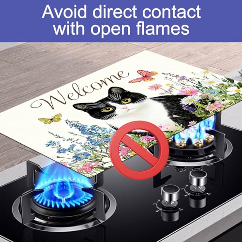 Image of HOMETITUTE Black Cat Stove Top Covers for Electric Stove 28x20 Inches Heat Resistant Spring Glass Cooktop Protector Pad Decorative Stovetop Cover Dish Drying Mats for Kitchen Coffee Bar Decor