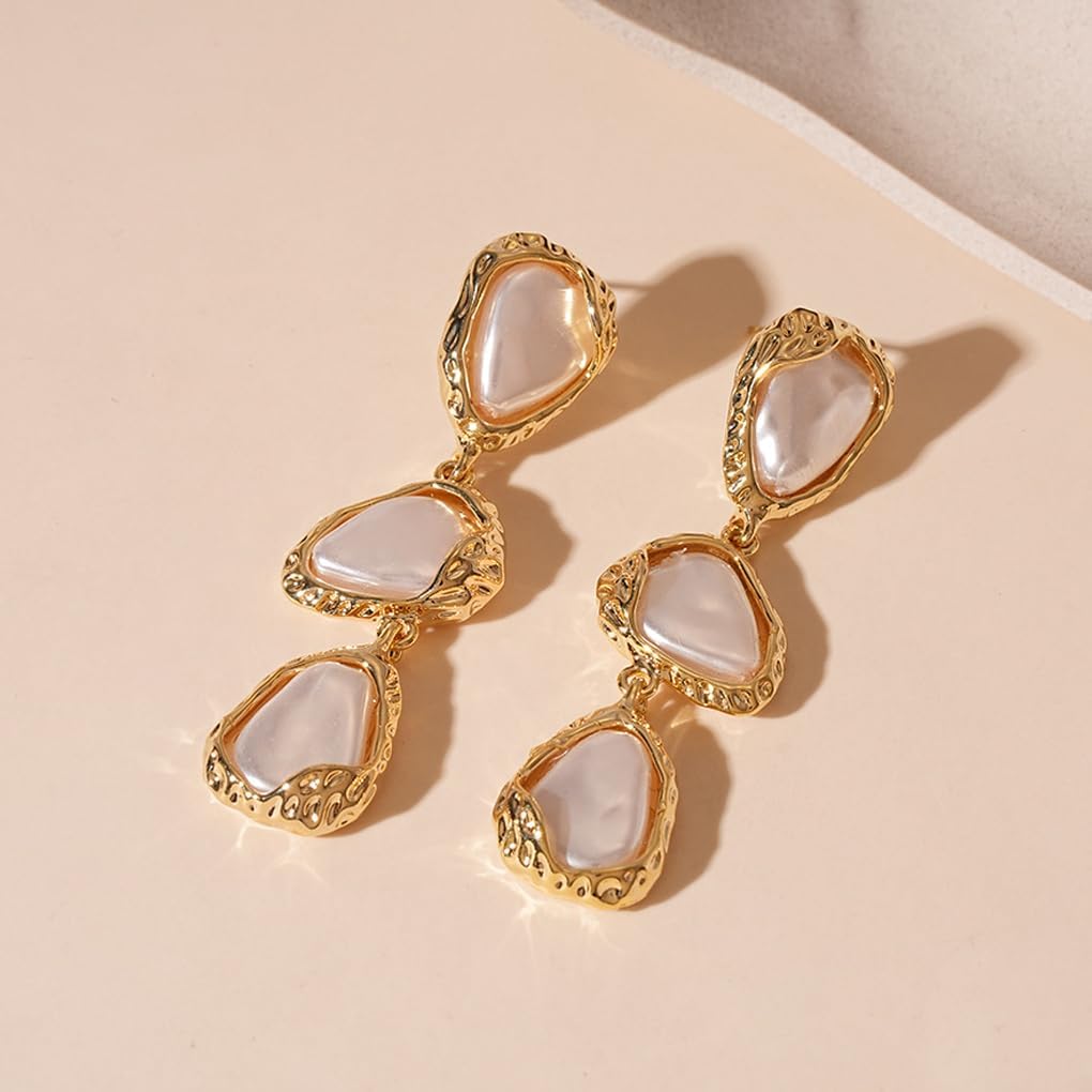 Gold Pearl Dangle Earrings for Women Chunky Gold Statement Drop Earrings Vintage Big Pearl Bridesmaid Earring Trendy Prom Wedding Jewelry Gift - Image 7