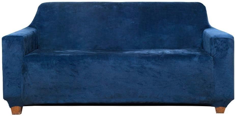 ACOMOPACK Premium Velvet High Stretch Loveseat Slipcovers, Spandex Navy Blue Loveseat Couch Covers for 2 Cushion Couch, Loveseat Cover Furniture Protector for Dogs with Side Pocket