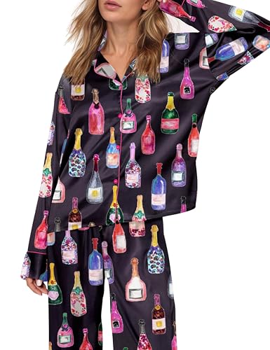 Image of SHESHOW Satin Pajamas for Women Set Long Sleeve Button Down Sleepwear 2 Piece Nightwear Women Pjs Sets Size XS-XXL