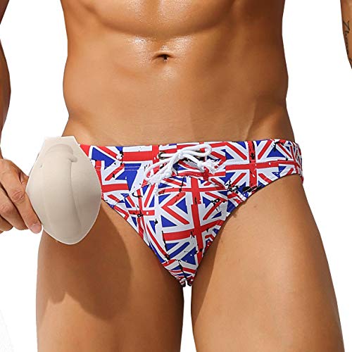 IYUNYI Men's Hot Print Swimwear Bikini Swim Briefs Swimsuit Short, Uk Flag Briefs, S