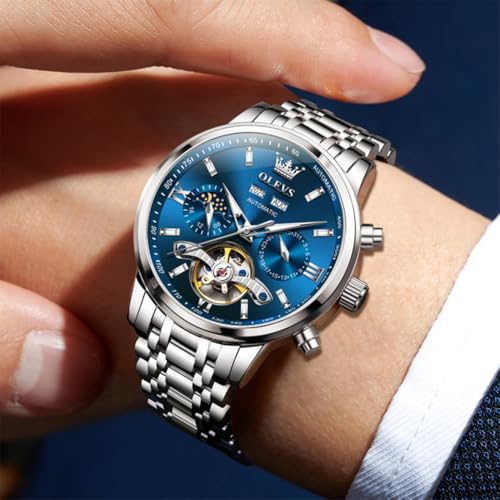 Image of OLEVS Automatic Watches for Men Luxury Skeleton Multi-Function Mechanical Watch Self Winding Date Waterproof Luminous Mens Watch