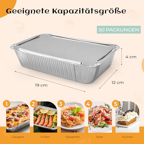 BTSD-home 50 Stück Aluschalen Grillschalen Auflaufform mit Deckel Aluminium Schalen 850 ml Aluminiumfolie Schalen Behälter für Backen, Braten, Kochen