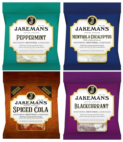 Menthol Cough Drops 4 Pack: Spiced Cola, Blackcurrant, Menthol & Eucalyptus and Peppermint | Soothing Herbal Lozenges for Cough Relief, Sore Throat | Natural (4 Pack) (Assorted)