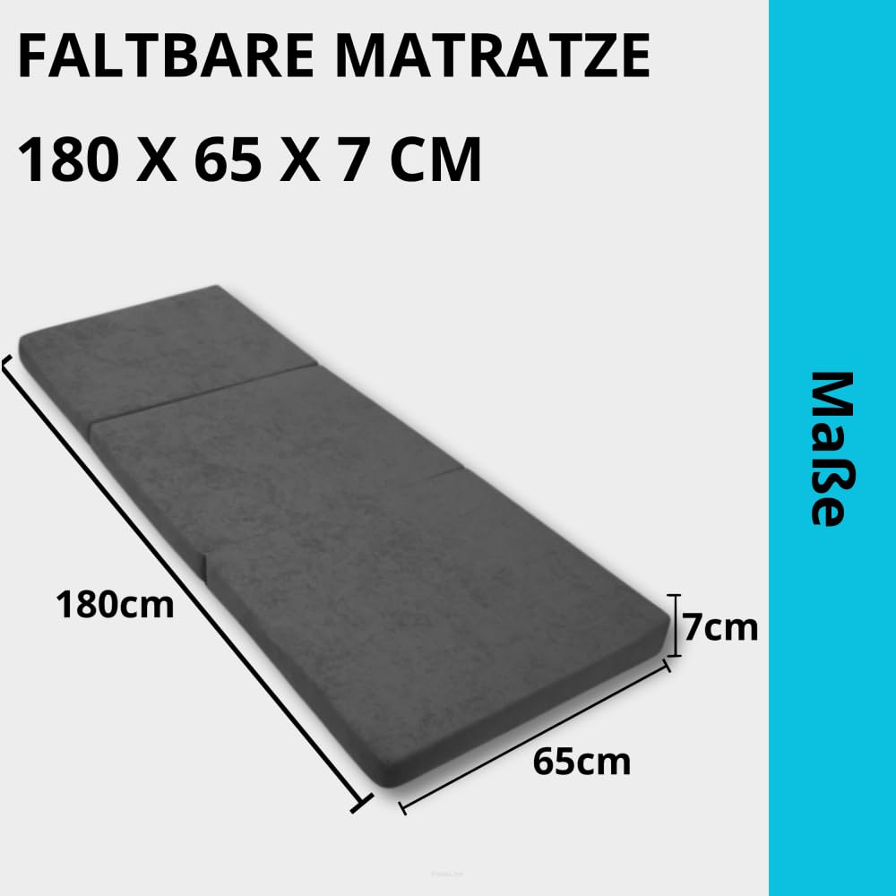 FORTISLINE Matelas Pliant 3 Parties 180 x 65 x 7 cm, Gris Motif - Matelas d’appoint Pliable pour invité, Voyage et Camping, Housse Lavable