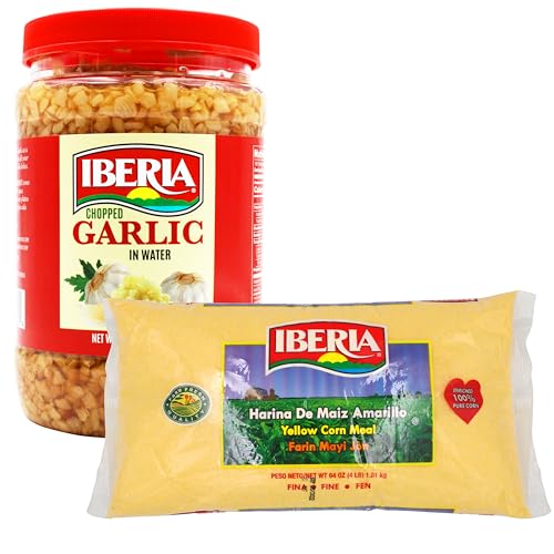 Iberia Chopped Garlic In Water, 32 oz + Iberia Fine Corn Meal Pre Cooked 4lb