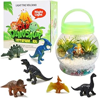DIY Dinosaur Night Light, Kids Dinosaur Terrarium Kit Toys for 3 4 5 6 7 8+Years Old with Remote Control and Handmade Art Craft, Festival and Birthday Gifts for Boys and Girls