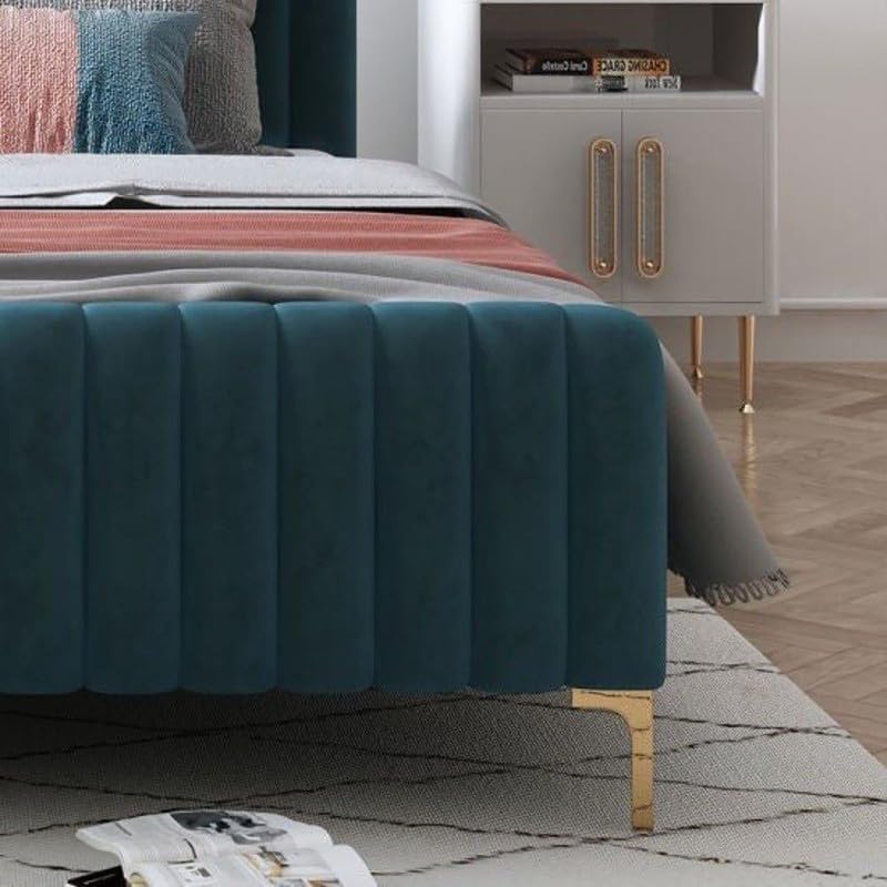 Image of Wakeup India Trevinox Queen Size Bed 78x60 Inch | Suede Fabric Bed | Bedroom Furniture | Premium Upholstery Bed | No Storage | 1 Year Warranty