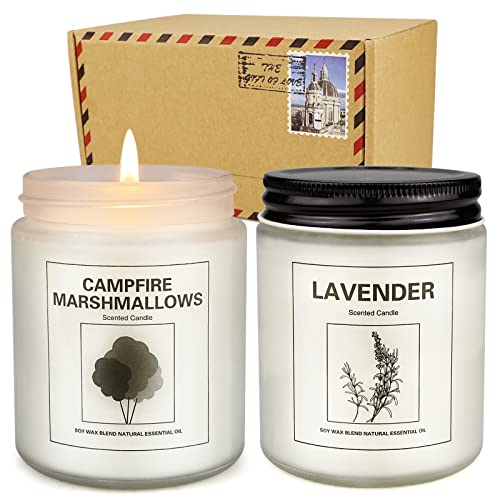 Fulvdao Scented Candles for Home, 2PCS Aromatherapy Candles Made of Soy Wax & Natural Essential Oil, Jar Candles for Home Scented, 50h Burn Time, Christmas Thanksgiving Gifts (Lavender & Marshmallows)