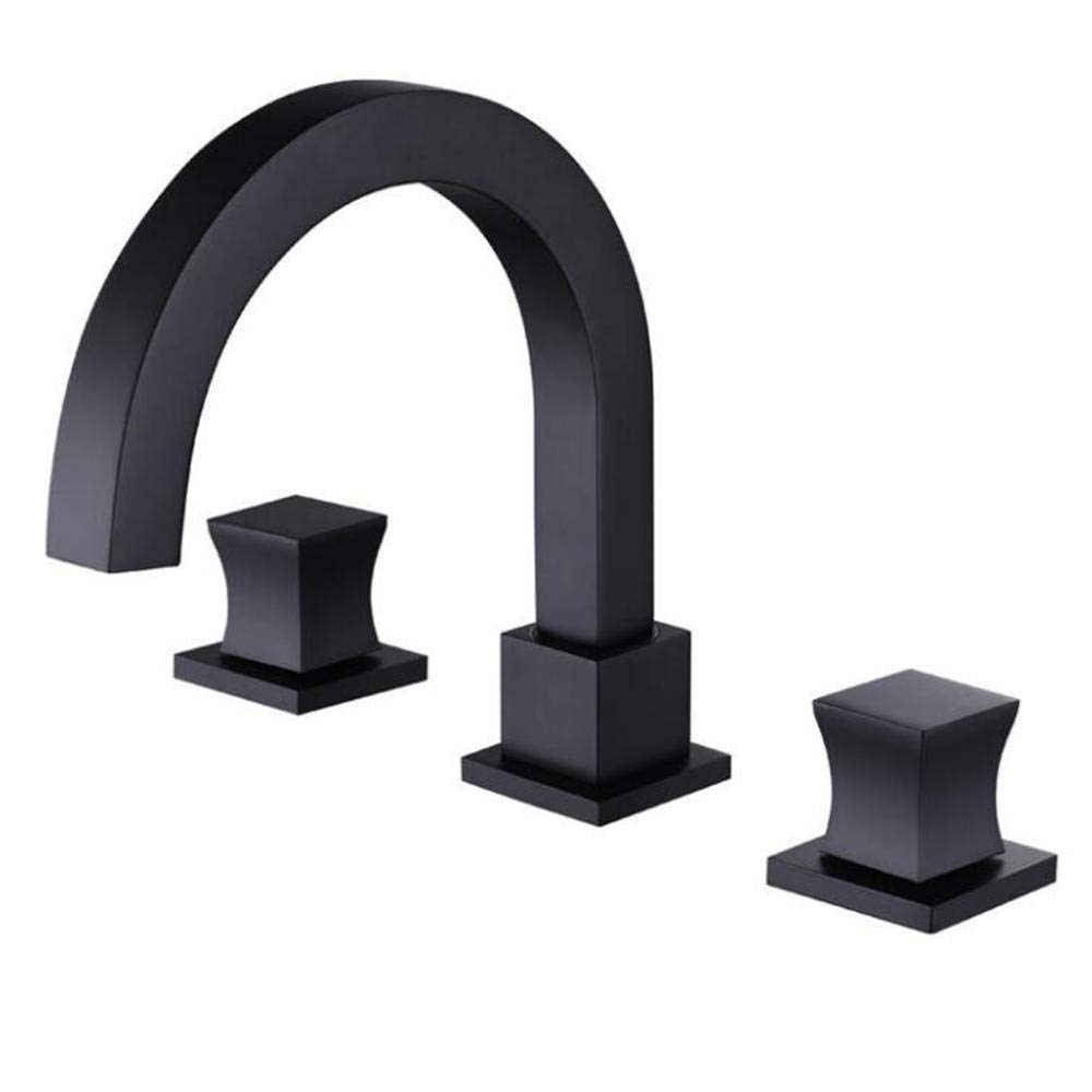 3 Orificios Grifo Lavabo Baño Doble Manija Latón Frío Y Calor Grifo De Lavabo Núcleo De Válvula De Cerámica Evita Fugas De Agua Grifos De Lavabo-Negro
