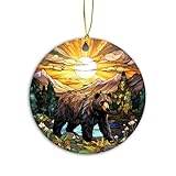 Sunny Bear Christmas Ornament 2024 | Stained Glass Bear, Lovers' Gift - For Women & Men