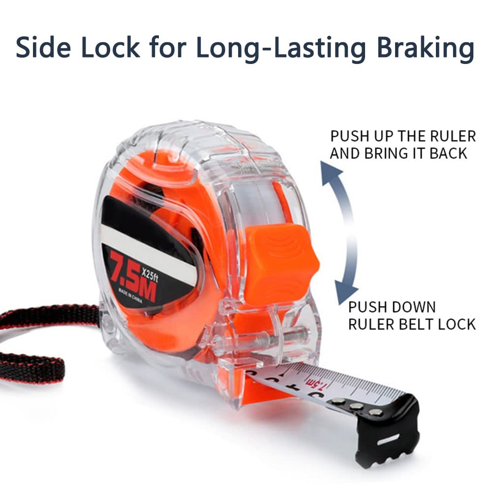 SEIWEI 5 Pcs 5m Retractable Tape Measure, Waterproof Shock Resistant Measuring Tape with Buckle and Rope, Side Lock Design, Easy to Read and Carry (19mm), Medium