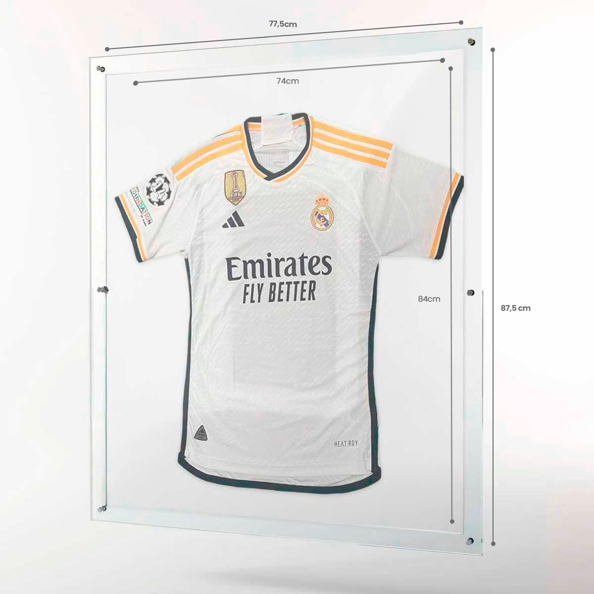 EstudioPlast Marco para Camiseta de Fútbol – Expositor Acrílico Cristal Premium 70x80 cm con Marco Completo de 10 mm y Montaje en Pared