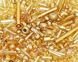 PPhtony Mixed Craft Beads 1000Pcs/20g Glass Seed Beads Tube Beads Bugle Beads 1.5-4.5mm Small Loose Spacer Beads for DIY Bracelets Necklace Earring Jewelry Making (Gold)