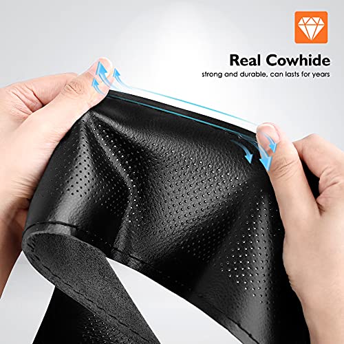 Belinous Leather Car Steering Wheel Cover, Stitch On Wrap (Size M4, Black) #TOP3