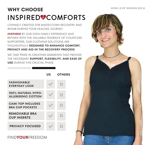 Image of Inspired Comforts Women's Mastectomy Camisole Top with Drain Pockets & Removable Bra Cups