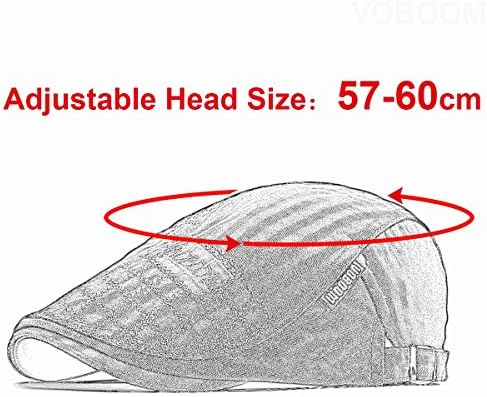 VOBOOM Men Cotton Adjustable Newsboy Beret Ivy Cap Cabbie Flat Hat