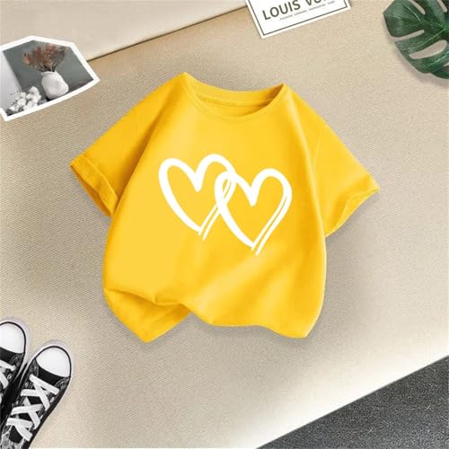 Girls Soft Cotton Short Sleeve Tee Tops Kids Girls Trendy Heart Graphic T-Shirts Loose Fit Comfy (Yellow, 6-8 Years)2