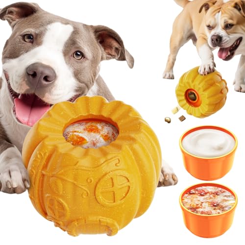Pumpkin-Shaped Interactive Dog Toy – Multifunctional Food Dispenser, Frozen Lick Toy & Durable Chew Toy for Aggressive Chewers, Safe Nylon & Coffee Wood Fiber, Easy to Clean, Relieves Anxiety
