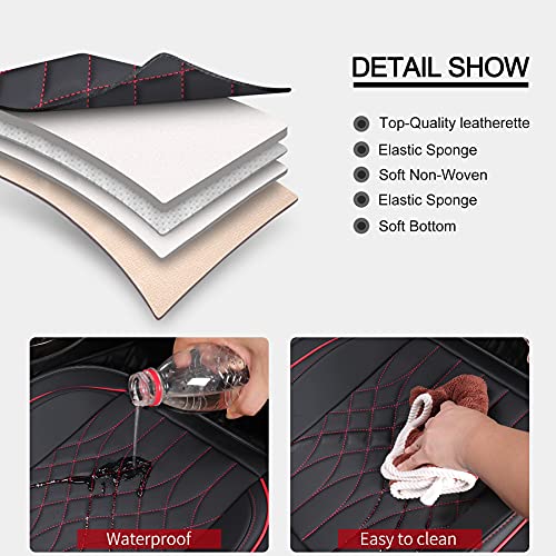 Sanwom Leather Car Seat Covers Full Set - Universal 5 Pcs Waterproof Vehicle Cushion, Leatherette Automotive Seat Protector Accessories For Most Suv Sedan Pick-Up Truck Such Honda Ford, Black & Red #TOP6