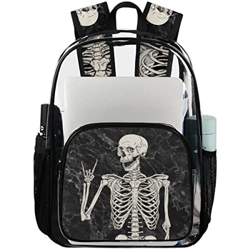 Skull Marble Pattern Clear Backpack Stadium Approved Heavy Duty PVC Transparent Backpacks Large See Through Bag for Work Travel Sports Events Concerts