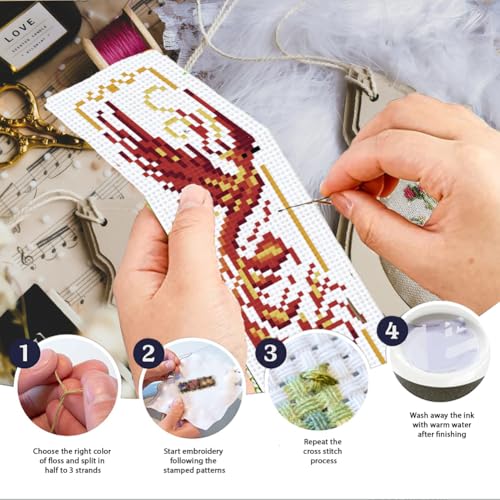 Image of INFUNLY 6PCS Dragon Cross Stitch Bookmark Kit for Adults Phoenix Cross Stitch Kits DIY Crossstitch Kits Chinese Traditional Stamped Embroidery Bookmark Kit with Instructions for Book Lovers Readers