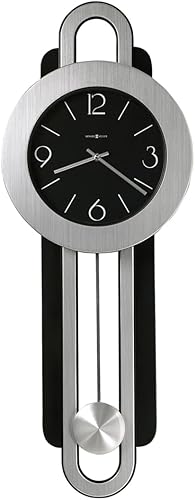Howard Miller Gwyneth - Reloj de pared 625-340 Moderno acabado de níquel cepillado y negro satinado bobina de péndulo con acabado plateado hilado