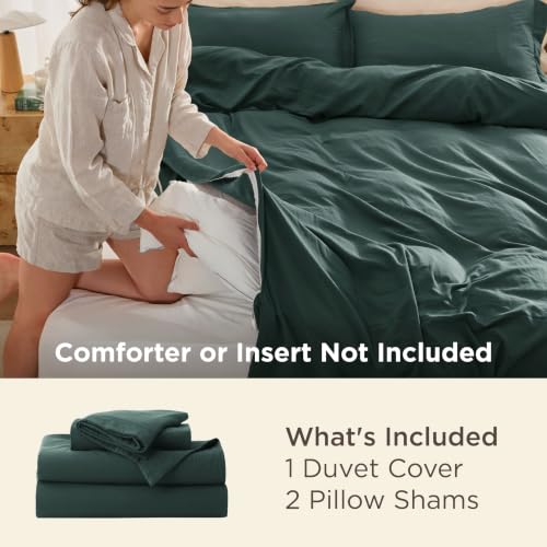 Image of Bedsure Prewashed Duvet Cover Full, Cotton-Like Bedding Set, Forest Green | Ultra Soft, Relaxed Texture, 80 inchx90 inch Breathable Comfort, Hidden Zipper, 8 Corner Ties, Easy Care, OEKO-TEX, Year-Round Use