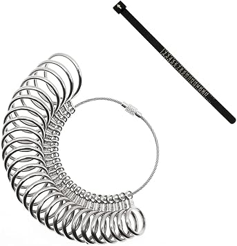 Ring Sizer Measuring Tool Set Ring Gauge Tool Ring Metal Ring on Finger Measuring Ring Tool US Size 0-13 with Half Size, 27 Pcs,with Plastic Ring Sizer BeltBlack