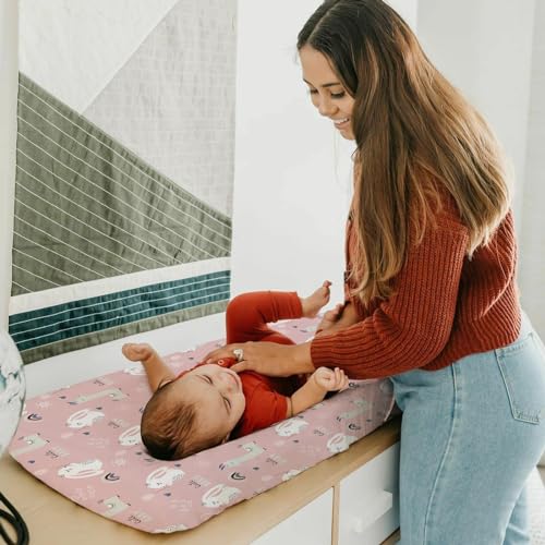 Image of BROLEX Changing Pad Covers for Baby: Boy Girls Ultra Stretchy Soft 2 Pack Elephant Rabbit