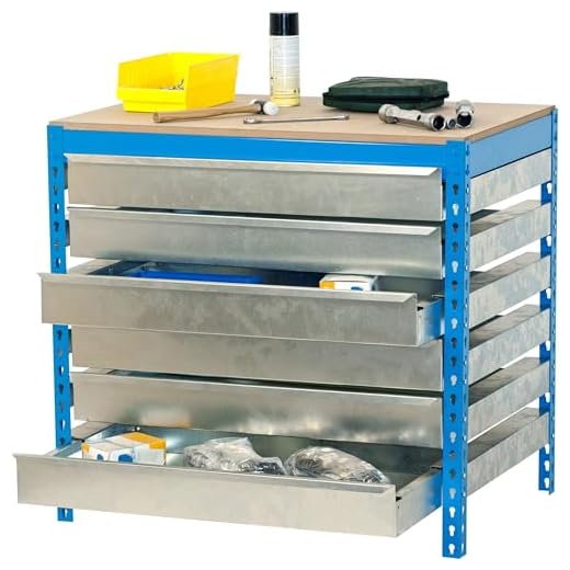 SimonRack Banco de Trabajo Taller, Capacidad Carga 400 kg, 842x910x610 mm, Mesa de Trabajo, 6 Cajones, Azul/Madera - BT5