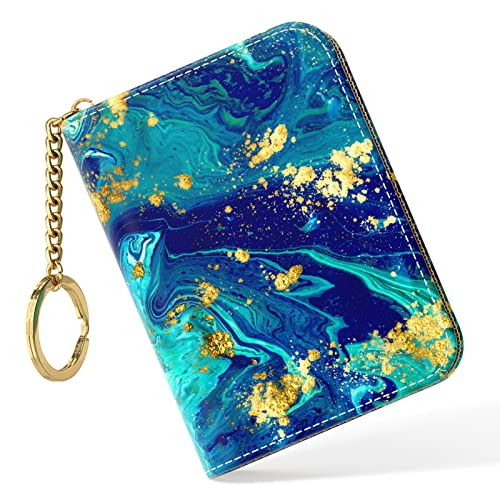 Image of Nipichsha Credit Card Holder, Small RFID Card Wallet for Women, Slim Leather Card Holder Wallet, Ocean Marble, 4.33 x 3.15 x 0.98 inches, Fashions