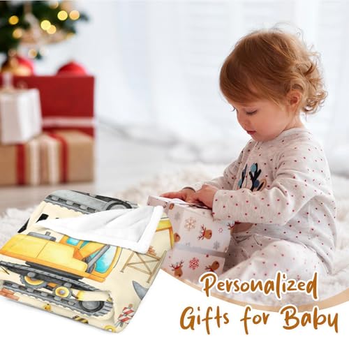 Image of Personalized Baby Blanket with Name, Custom Name Blanket for Kids Soft Flanne Blankets in Easter Personalized Baby Gifts for Infant Newborn Shower (Excavator)