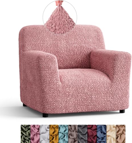 Image of Bellissima Sofa Covers - Premium Luxury Microfibra Plain Stretchable Sofa Cover Fully Covered Slipcover, Imported from Italy (Dusty Rose, 1 Seater-US)
