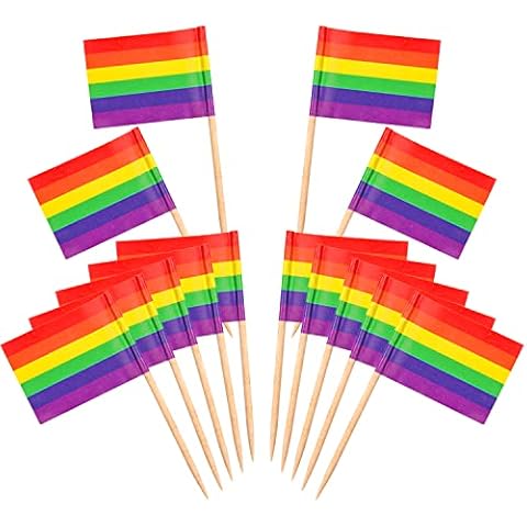 Fvomye 50 Pieces Rainbow Pride Gay Flag Toothpicks Rainbow Cupcake Toppers LGBT Gay Pride Cocktail Food Bar Cake Flags (50) Cover