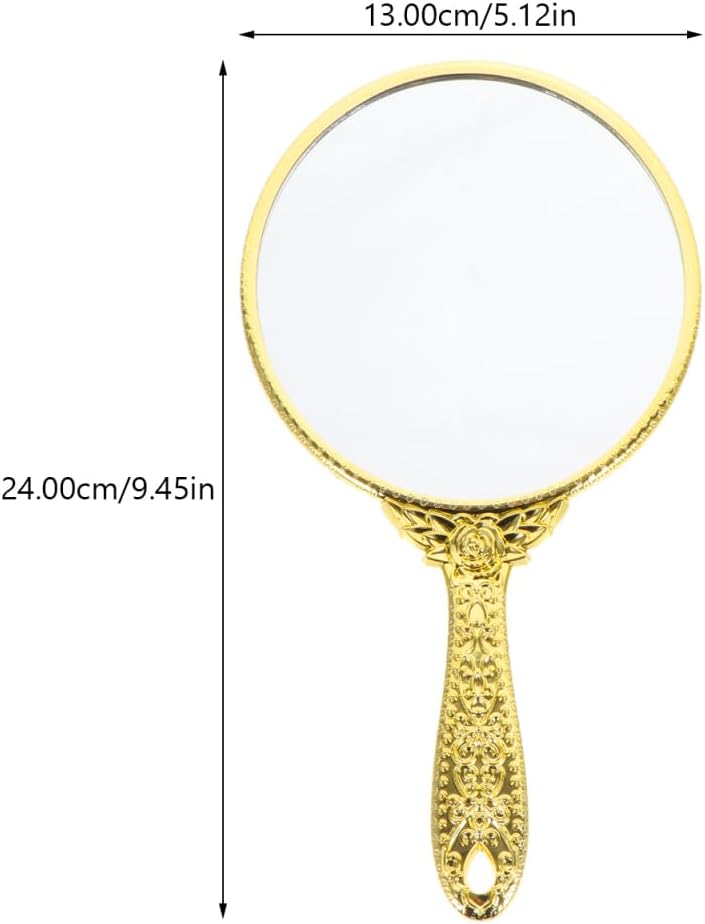 minkissy Vintage Handheld Mirror Gold Retro Lightweight Makeup Hand Mirror with Handle for Travel Home